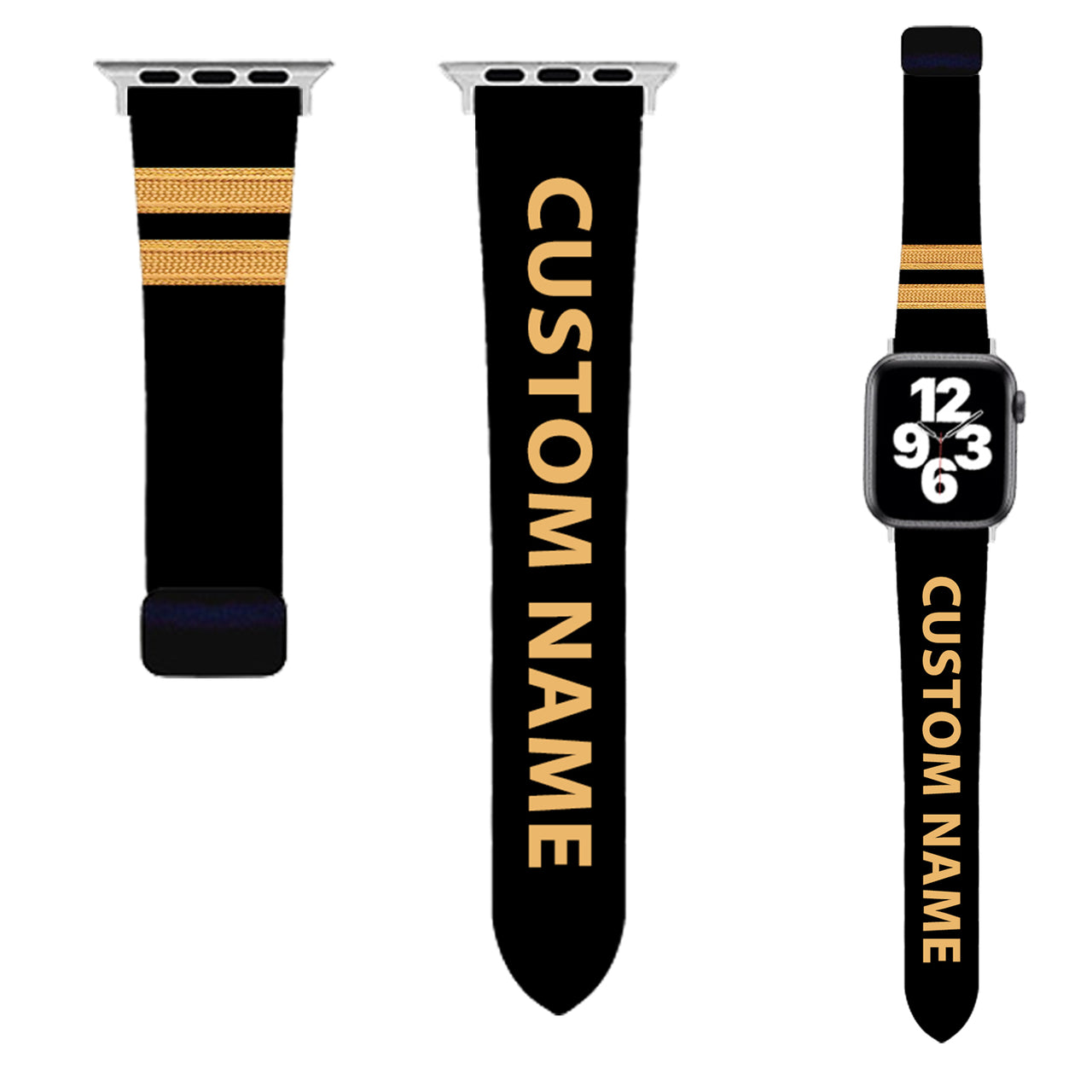 Customizable NAME & Special Pilot Epaulette (4,3,2 Lines) Designed Soft Silicone Apple Watch Bands