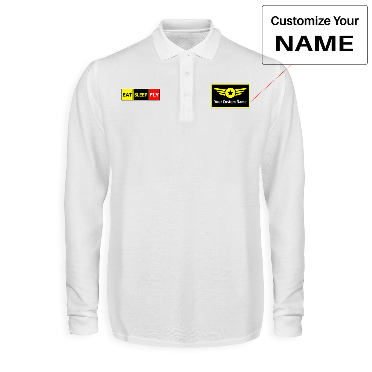 Eat Sleep Fly (Colourful) Designed Long Sleeve Polo T-Shirts