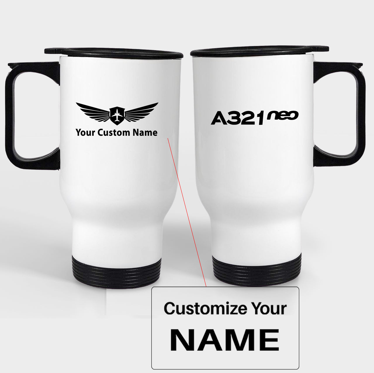 A321neo & Text Designed Travel Mugs (With Holder)
