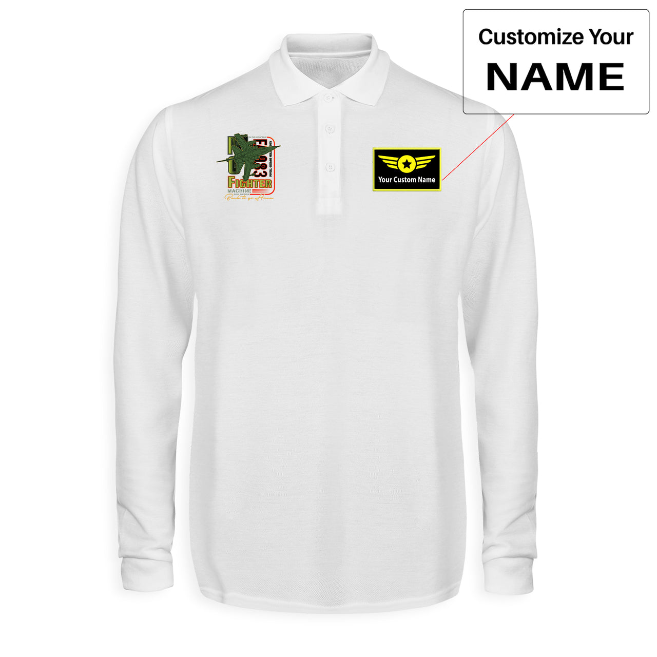 Fighter Machine Designed Long Sleeve Polo T-Shirts