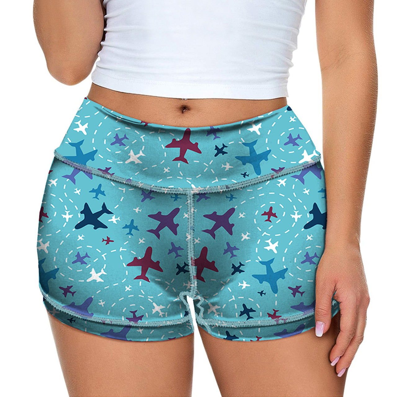 Love of Travel with Aircraft Designed Women Yoga Shorts Pants