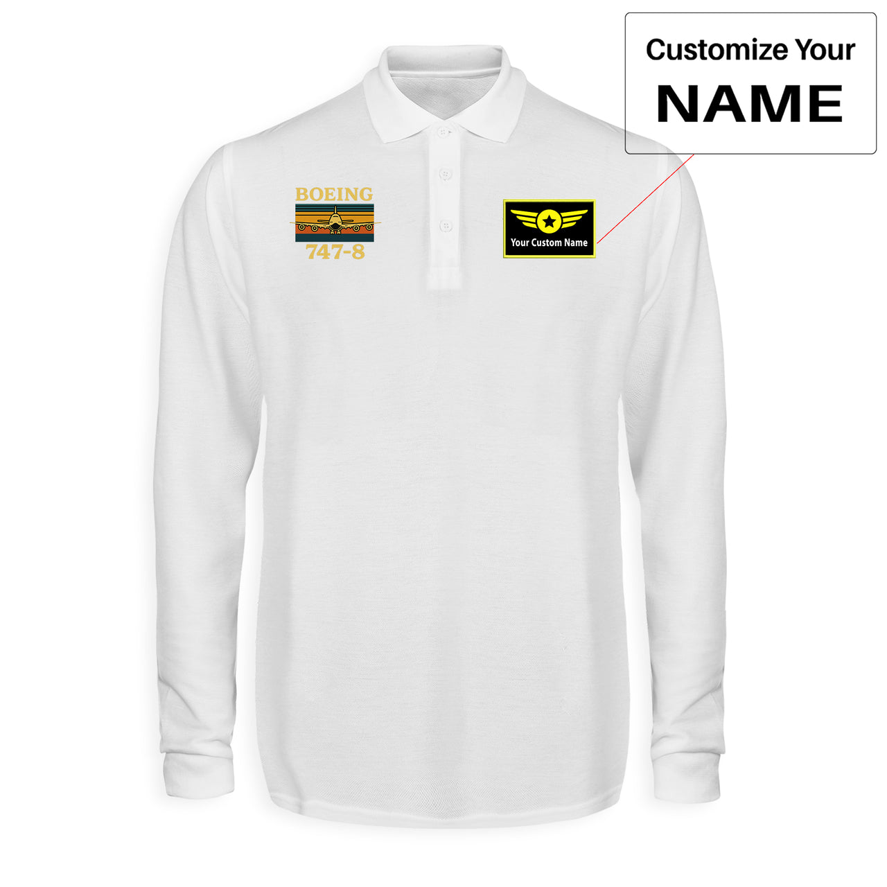 Retro Boeign 747-8 Designed Long Sleeve Polo T-Shirts