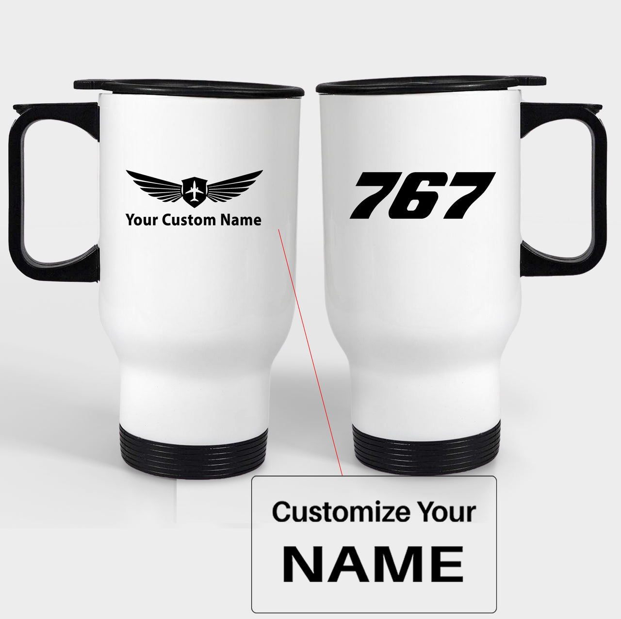 767 Flat Text Designed Travel Mugs (With Holder)