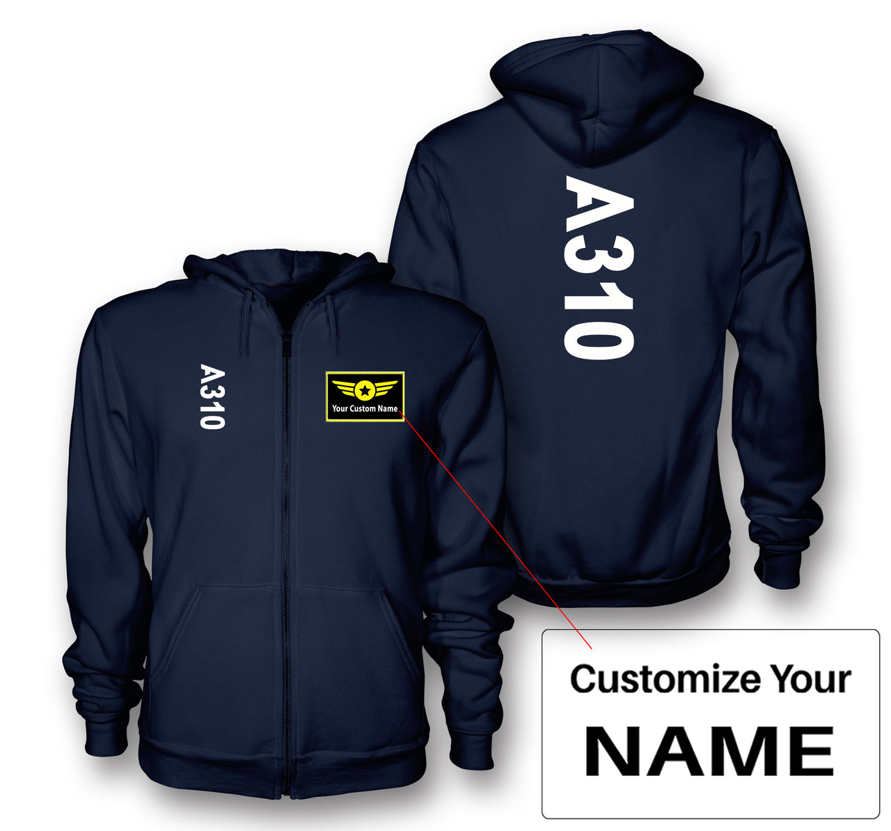 A310 Text Designed Zipped Hoodies