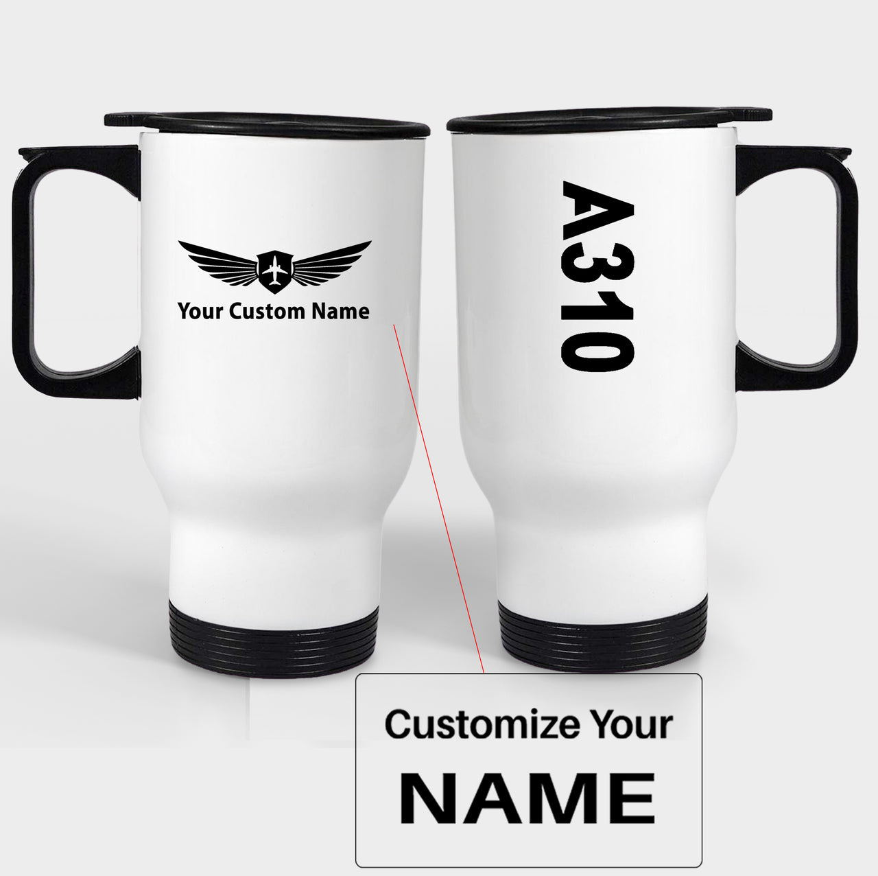 A310 Text Designed Travel Mugs (With Holder)