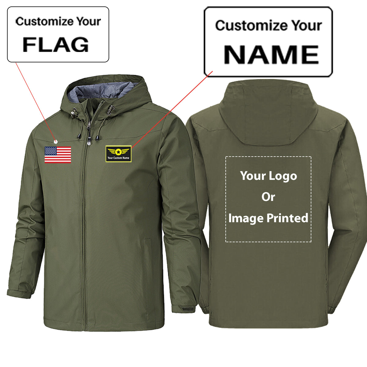 Custom Flag & Name & LOGO Rain Jackets & Windbreakers