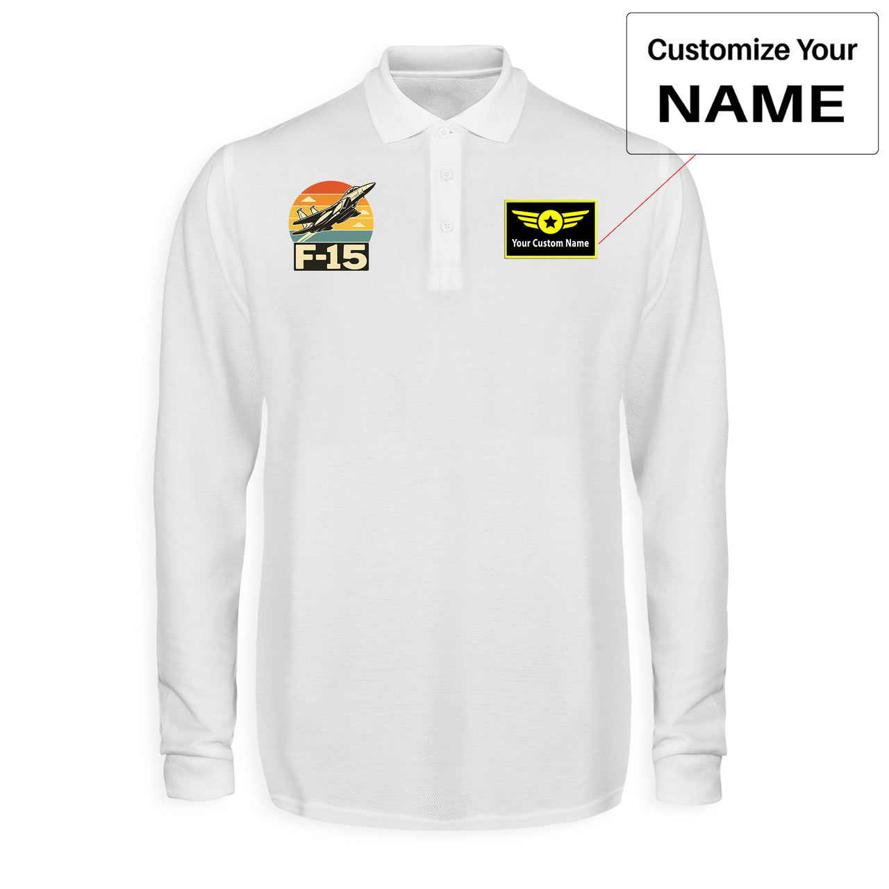 Retro Fighter Jet F15 Designed Long Sleeve Polo T-Shirts