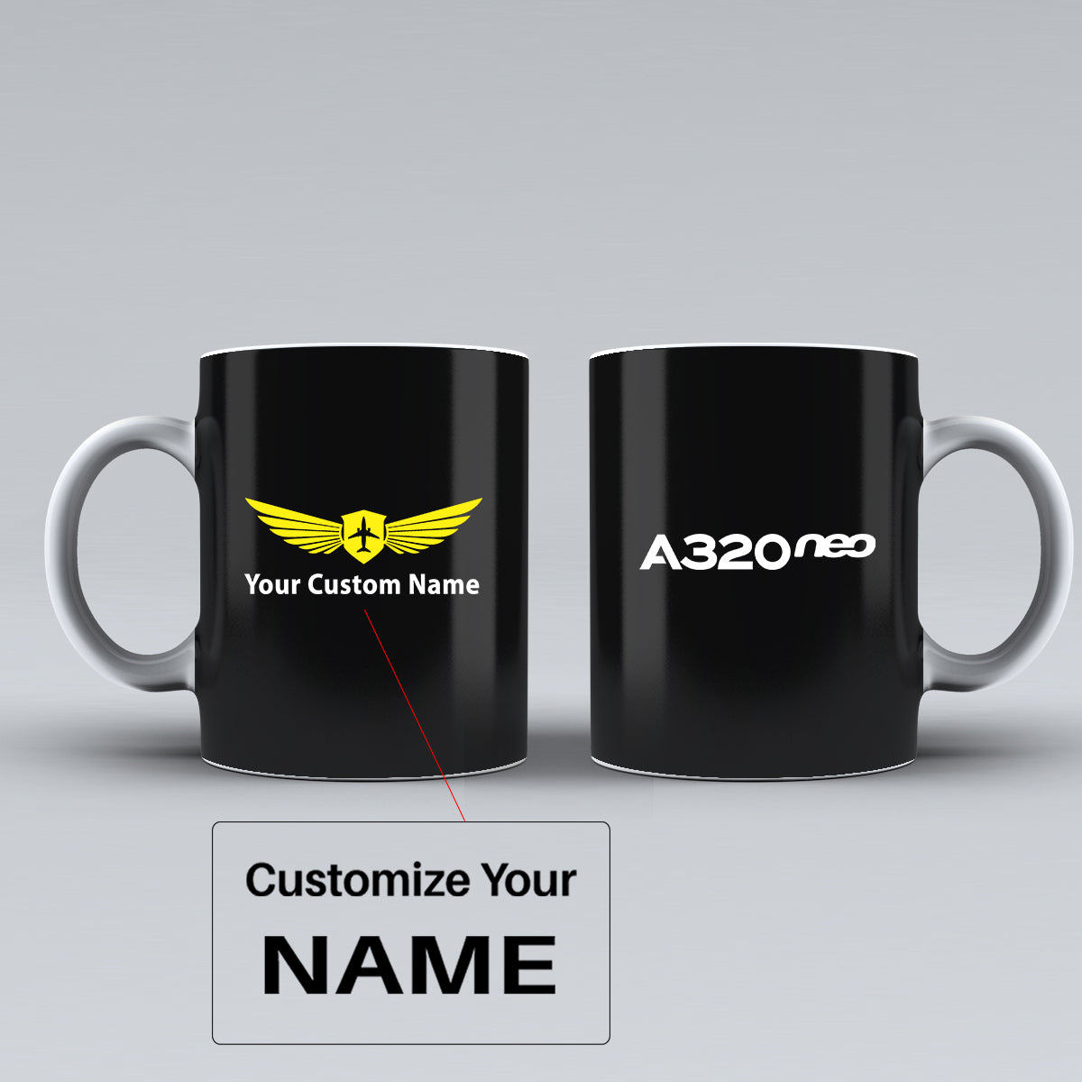 A320neo & Text Designed Ceramic White Mugs