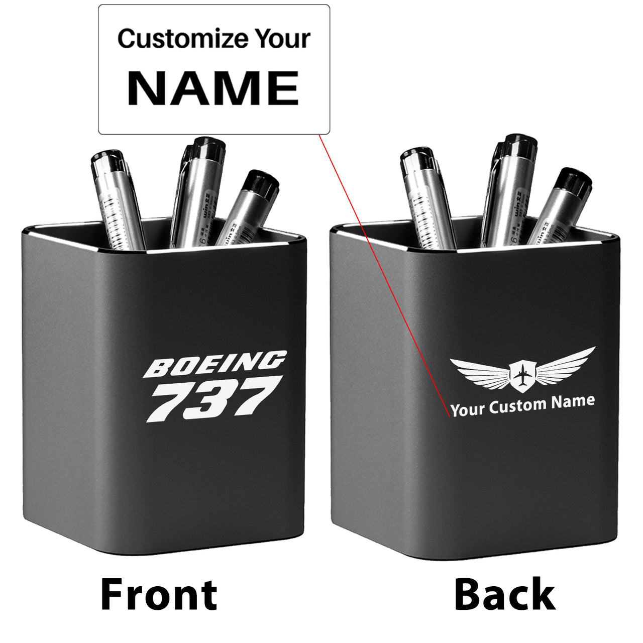 Boeing 737 & Text Designed Aluminium Alloy Pen Holders