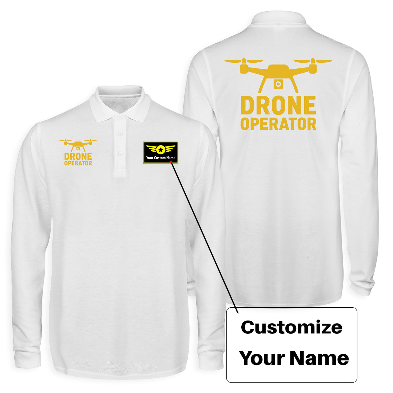 Drone Operator Designed Long Sleeve Polo T-Shirts (Double-Side)