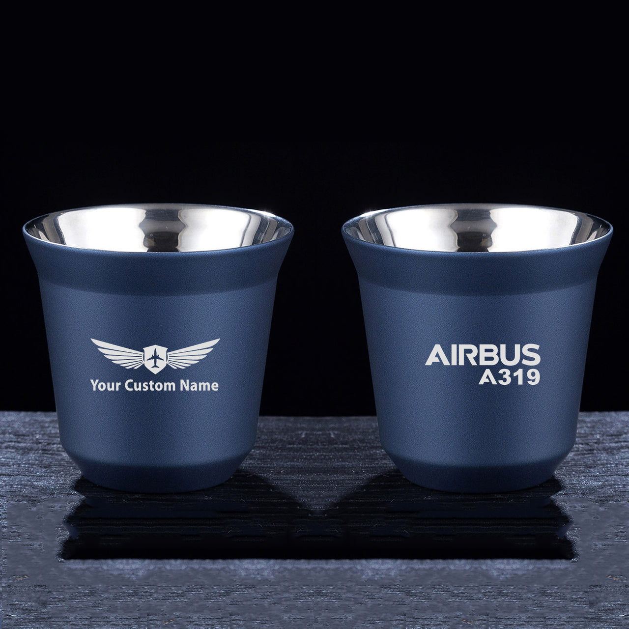 Airbus A319 & Text Designed Double Wall Stainless Steel Coffee Mugs