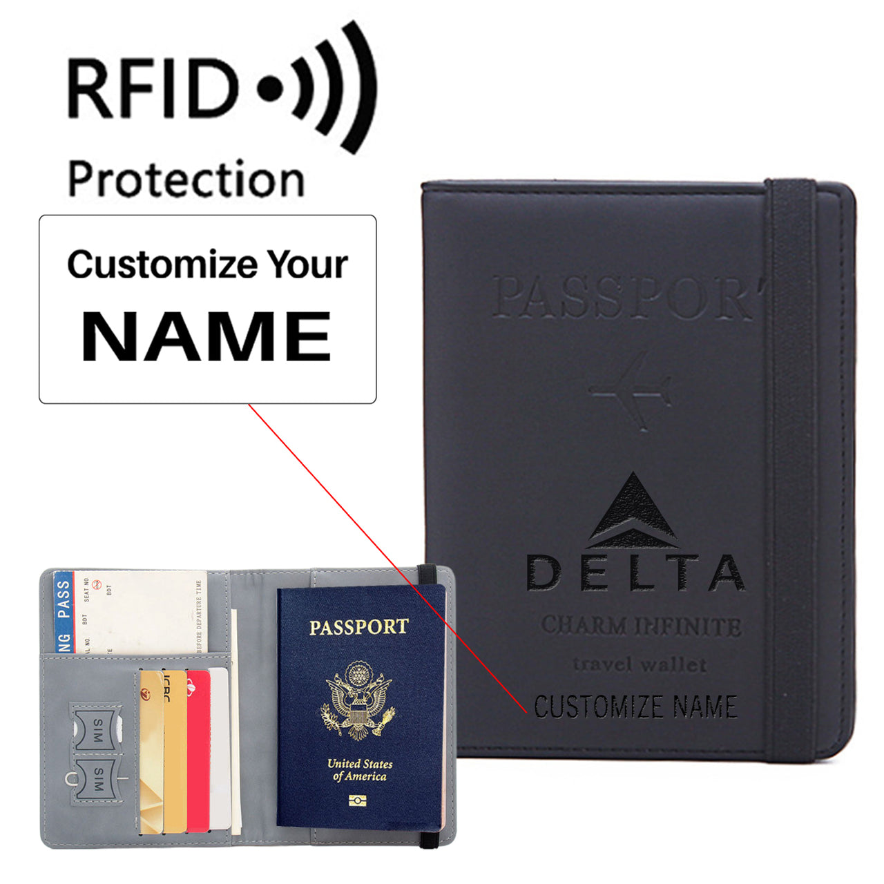 Delta Air Lines Designed Passport Cover Travel Wallet Passport Holder