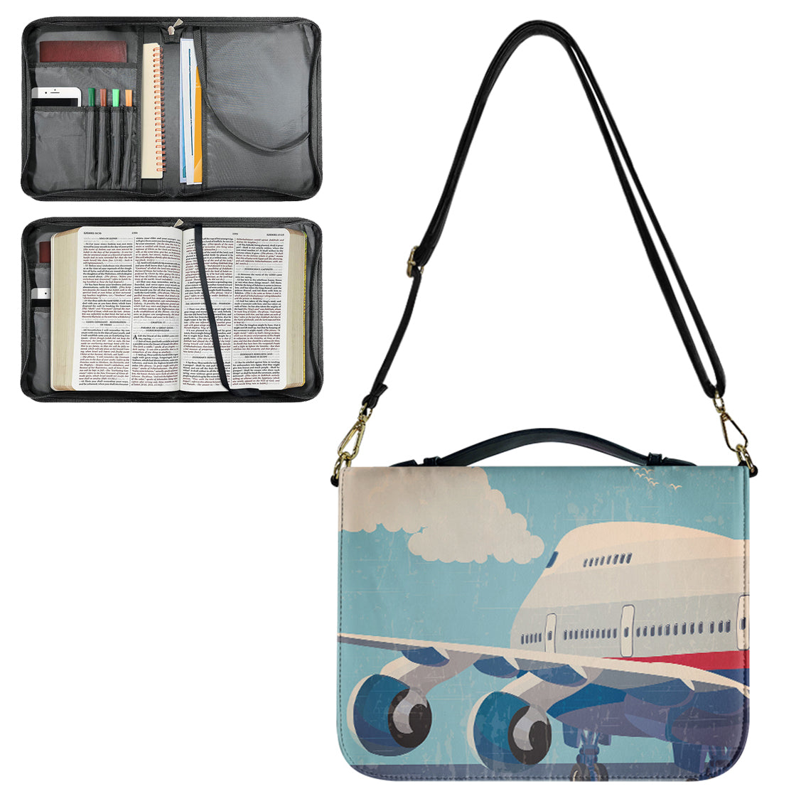 Vintage Boeing 747 Designed PU Accessories Bags Strap Style