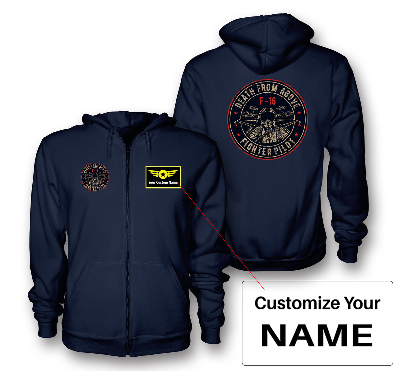 Fighter Jet 16 - Death From Above Designed Zipped Hoodies