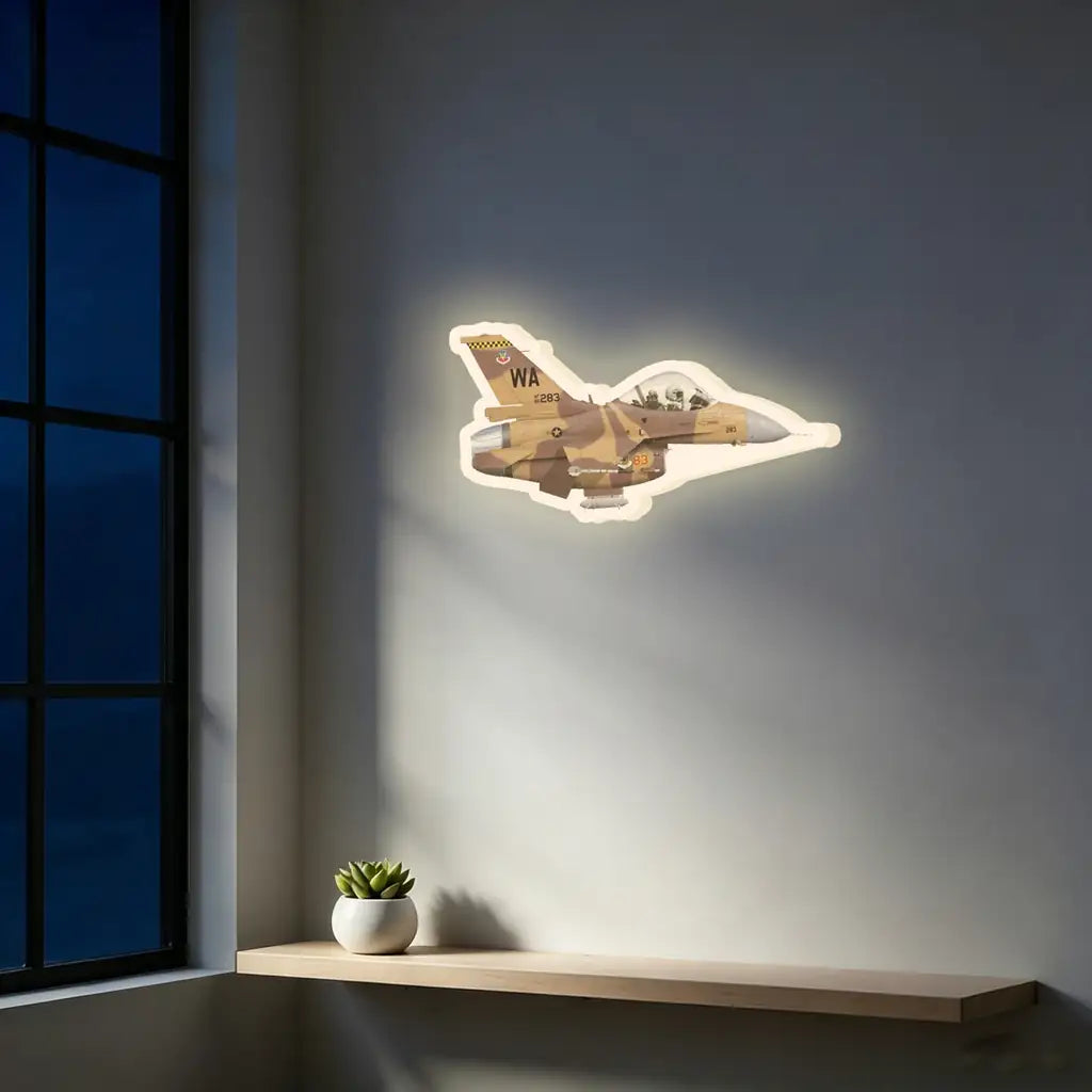 U.S. Air Force F-16 Fighting Falcon Nellis Air Force Base Desert Camouflage Scheme Inductive Wall Led Aircraft & 3D Lamp