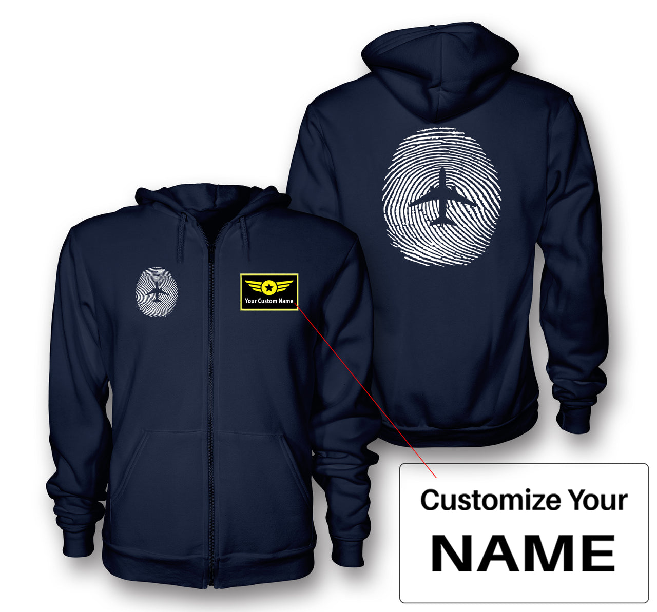 Aviation Finger Print Designed Zipped Hoodies