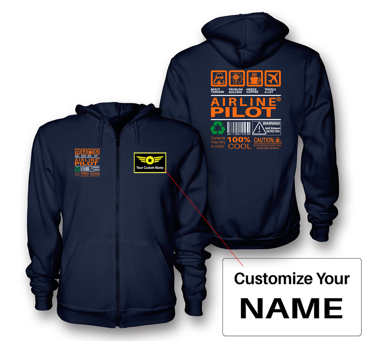 Airline Pilot Label Designed Zipped Hoodies