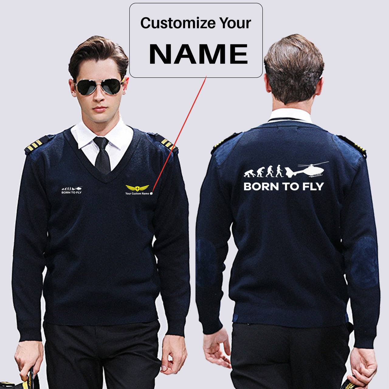 Born To Fly Helicopter Designed Wool Pilot Sweaters