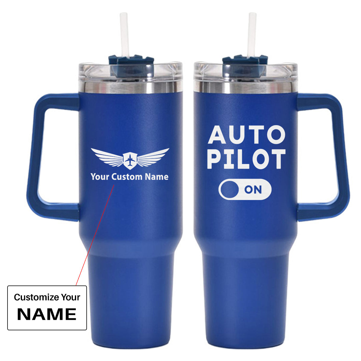 Auto Pilot ON Designed 40oz Stainless Steel Car Mug With Holder