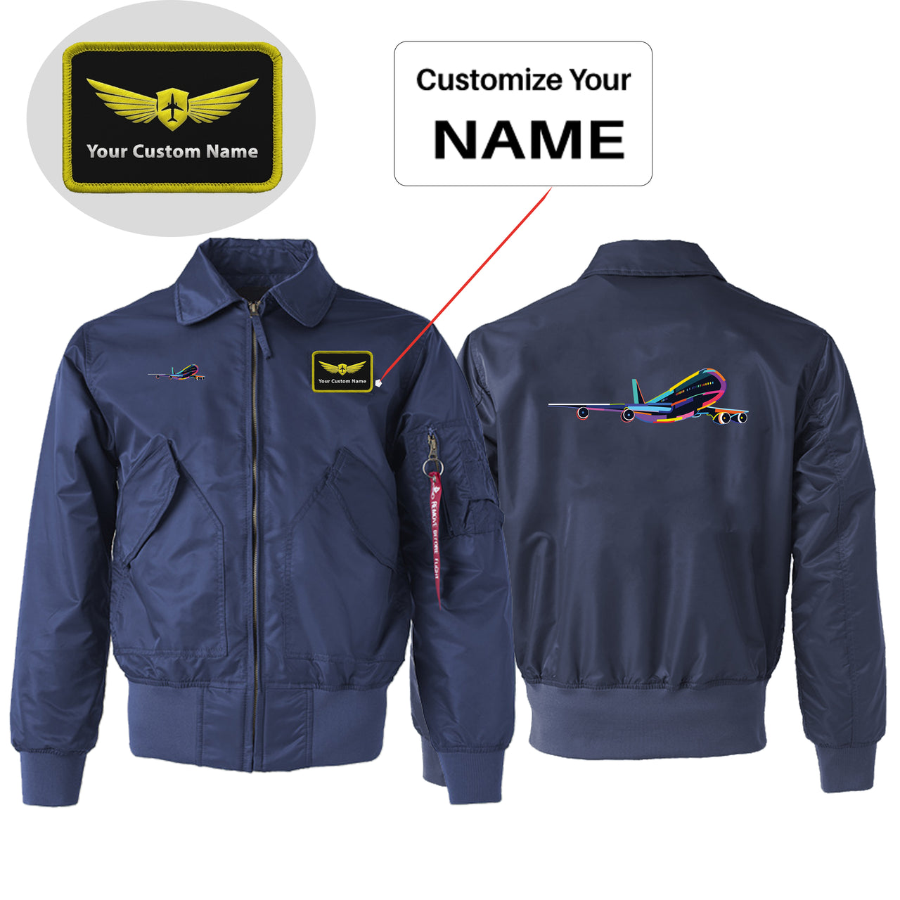 Multicolor Airplane Designed Embroidered Patch Attachable Jackets