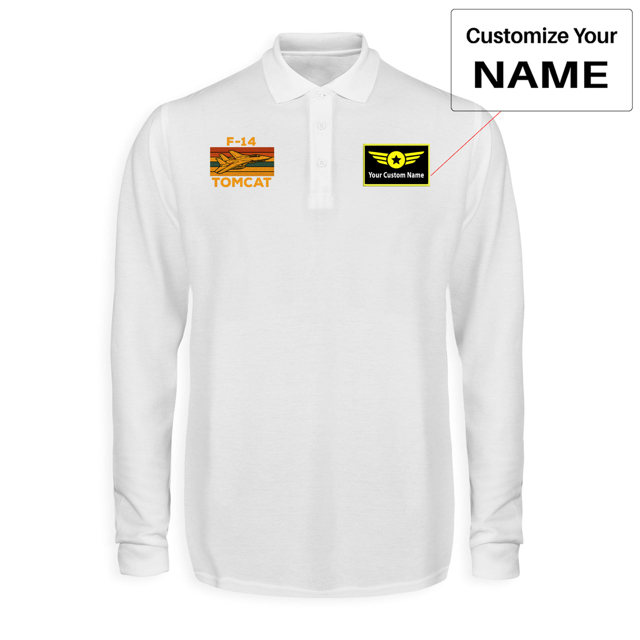 Retro F-14 TOMCAT Designed Long Sleeve Polo T-Shirts