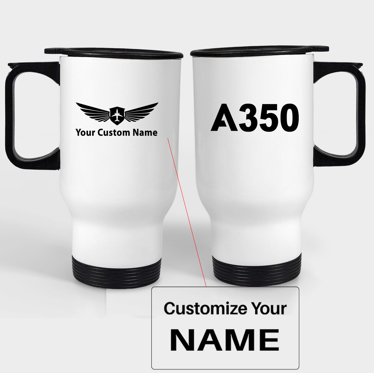 A350 Flat Text Designed Travel Mugs (With Holder)