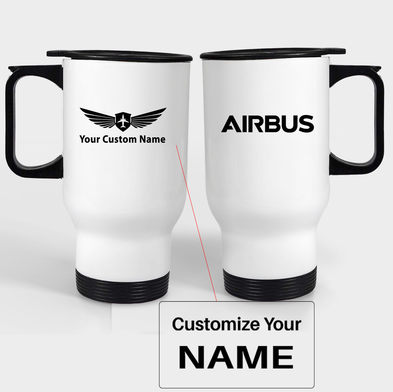 Airbus & Text Designed Travel Mugs (With Holder)