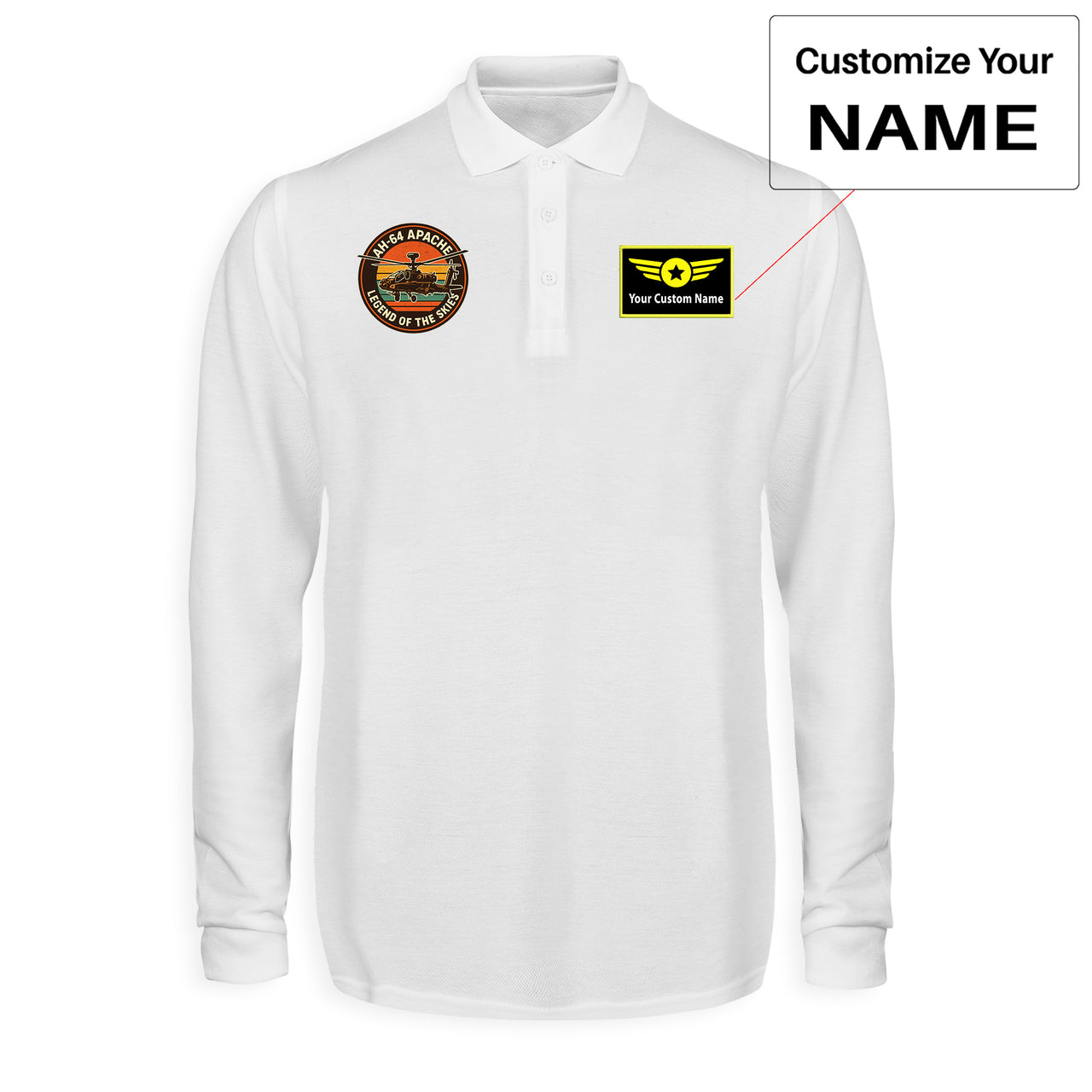 Retro Apache AH-64 Designed Long Sleeve Polo T-Shirts