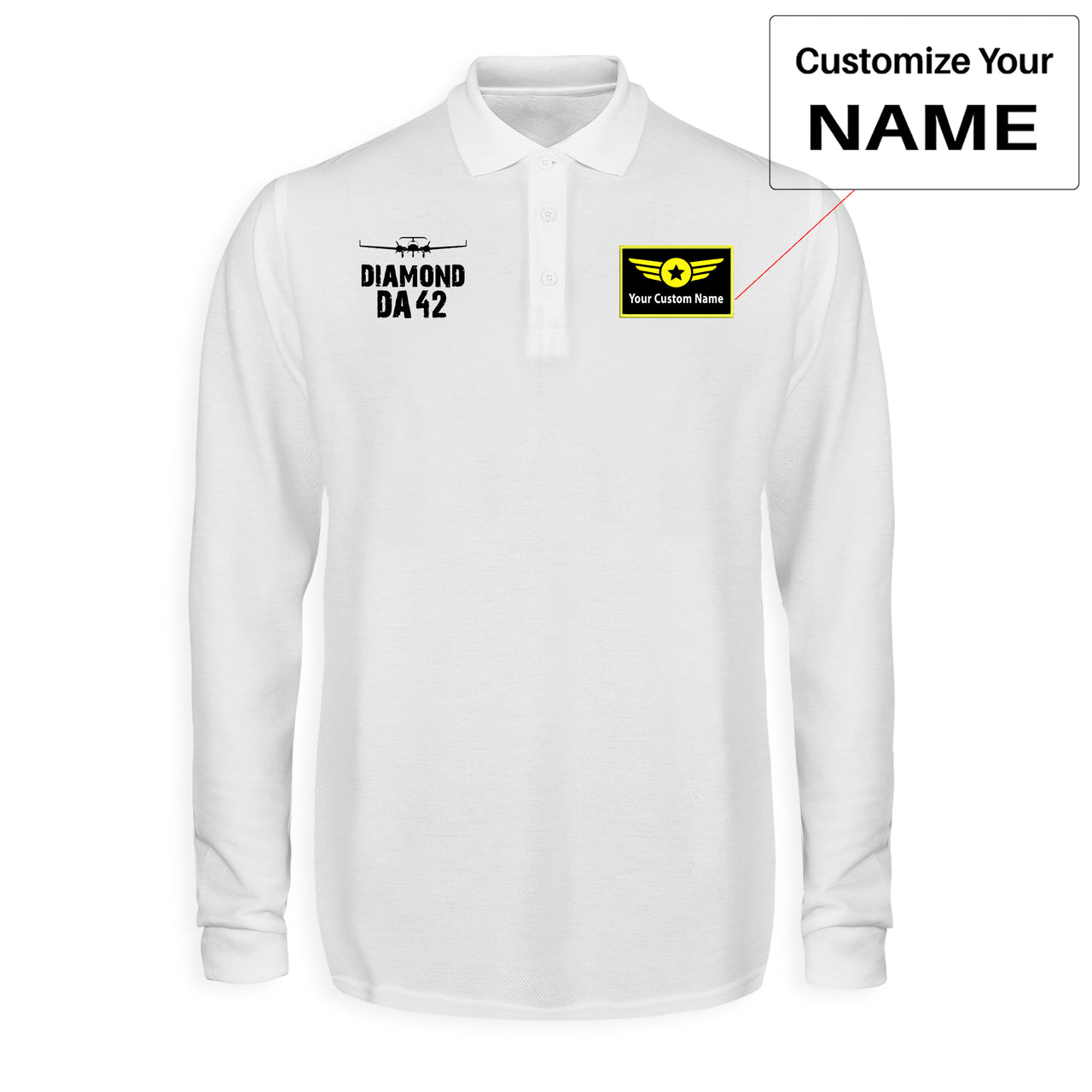 Diamond DA42 & Plane Designed Long Sleeve Polo T-Shirts