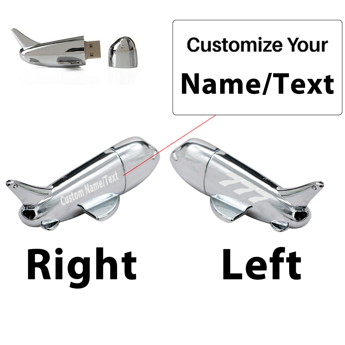 777 Flat Text Designed Airplane Shape USB Drives