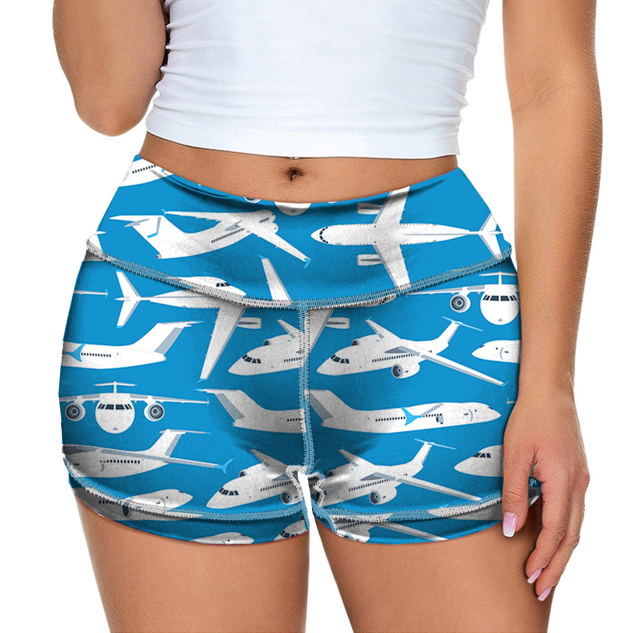 Big Airplanes Designed Women Yoga Shorts Pants