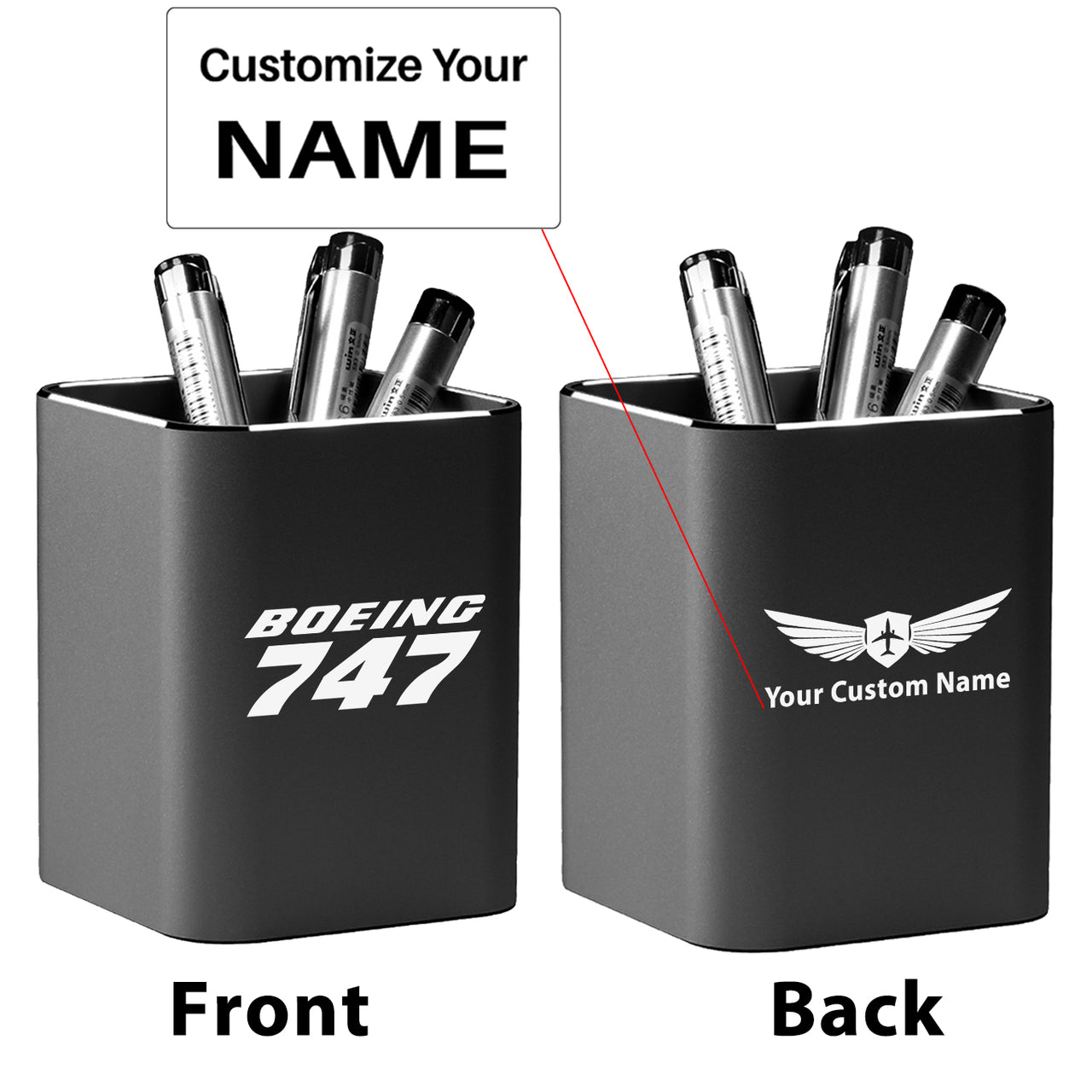 Boeing 747 & Text Designed Aluminium Alloy Pen Holders