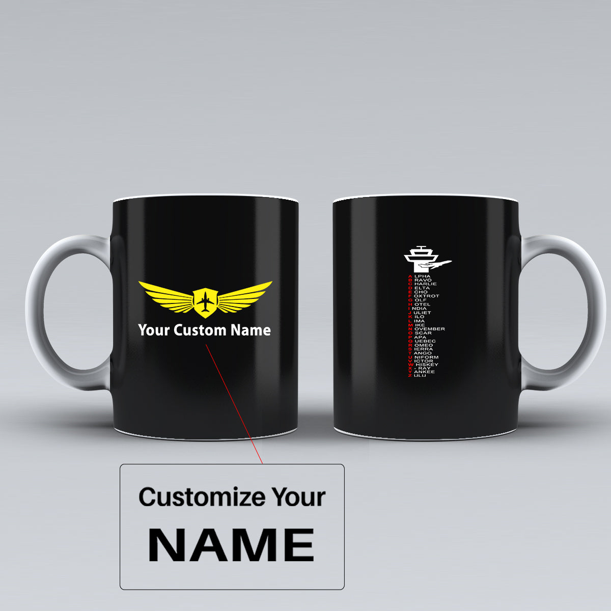 Aviation Alphabet Designed Ceramic White Mugs