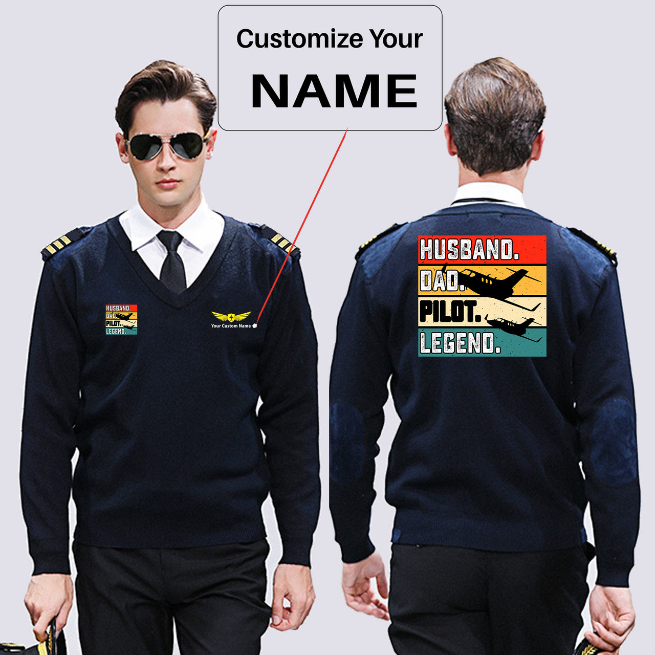 Husband & Dad & Pilot & Legend Designed Wool Pilot Sweaters
