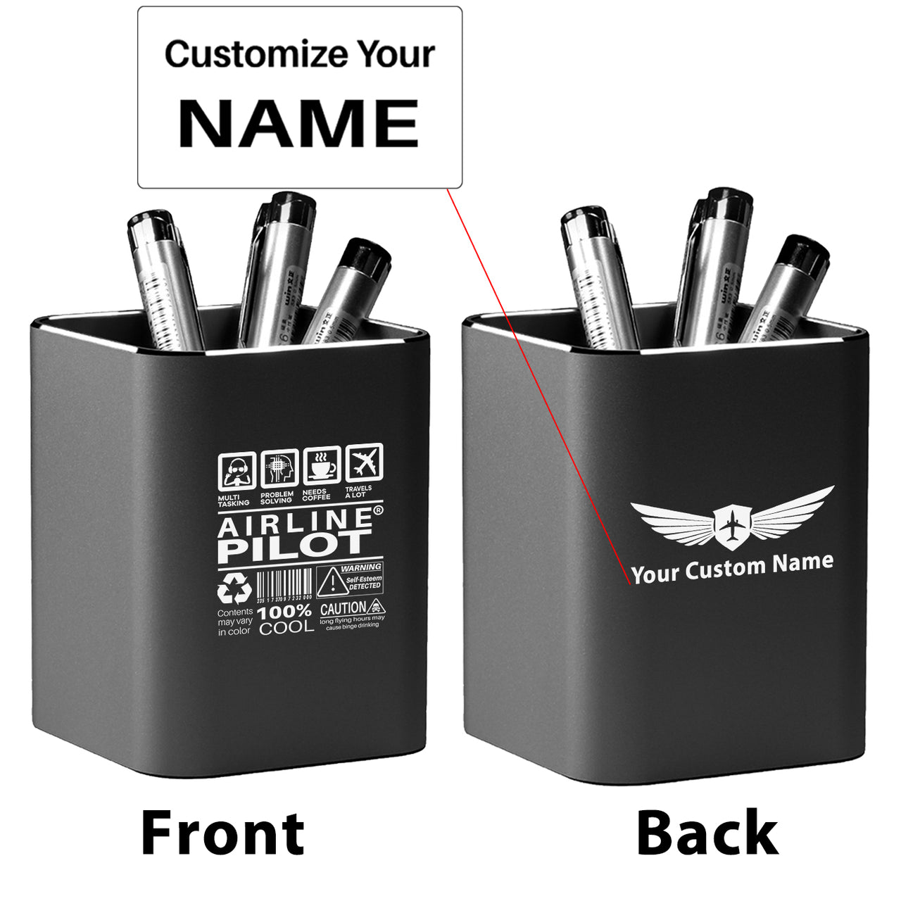 Airline Pilot Label Designed Aluminium Alloy Pen Holders