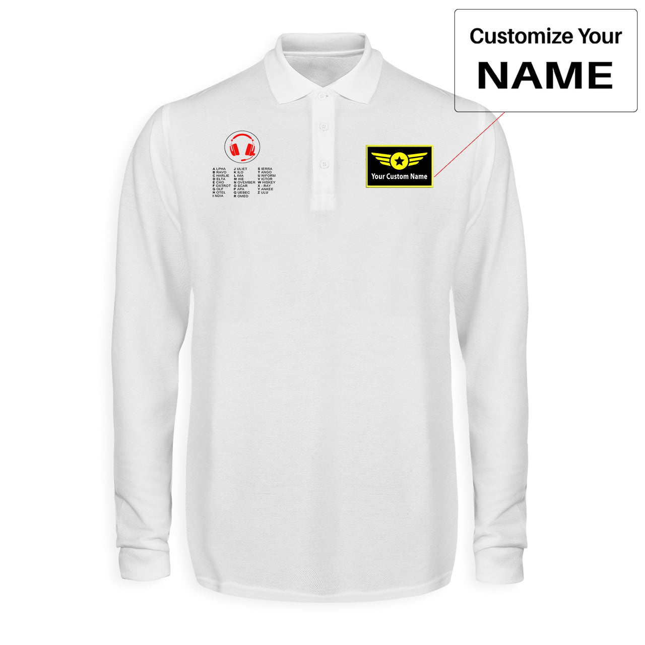 Aviation Alphabet 3 Designed Long Sleeve Polo T-Shirts