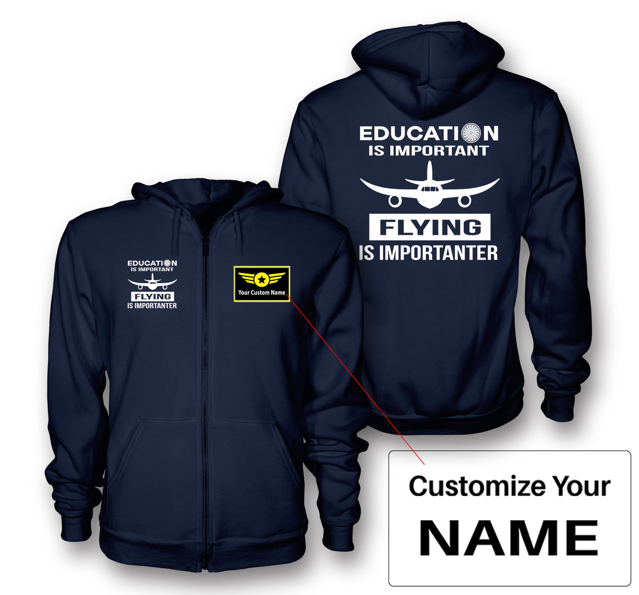 Flying is Importanter Designed Zipped Hoodies