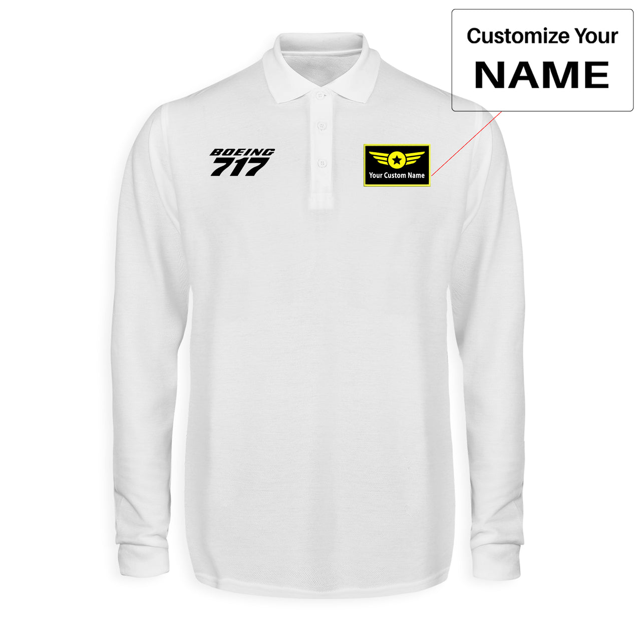 Boeing 717 & Text Designed Long Sleeve Polo T-Shirts