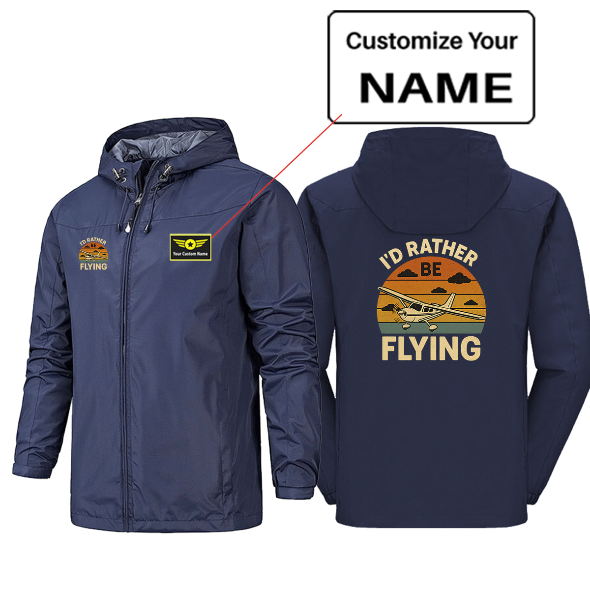 Retro I'D Rather Be Flying Designed Rain Jackets & Windbreakers