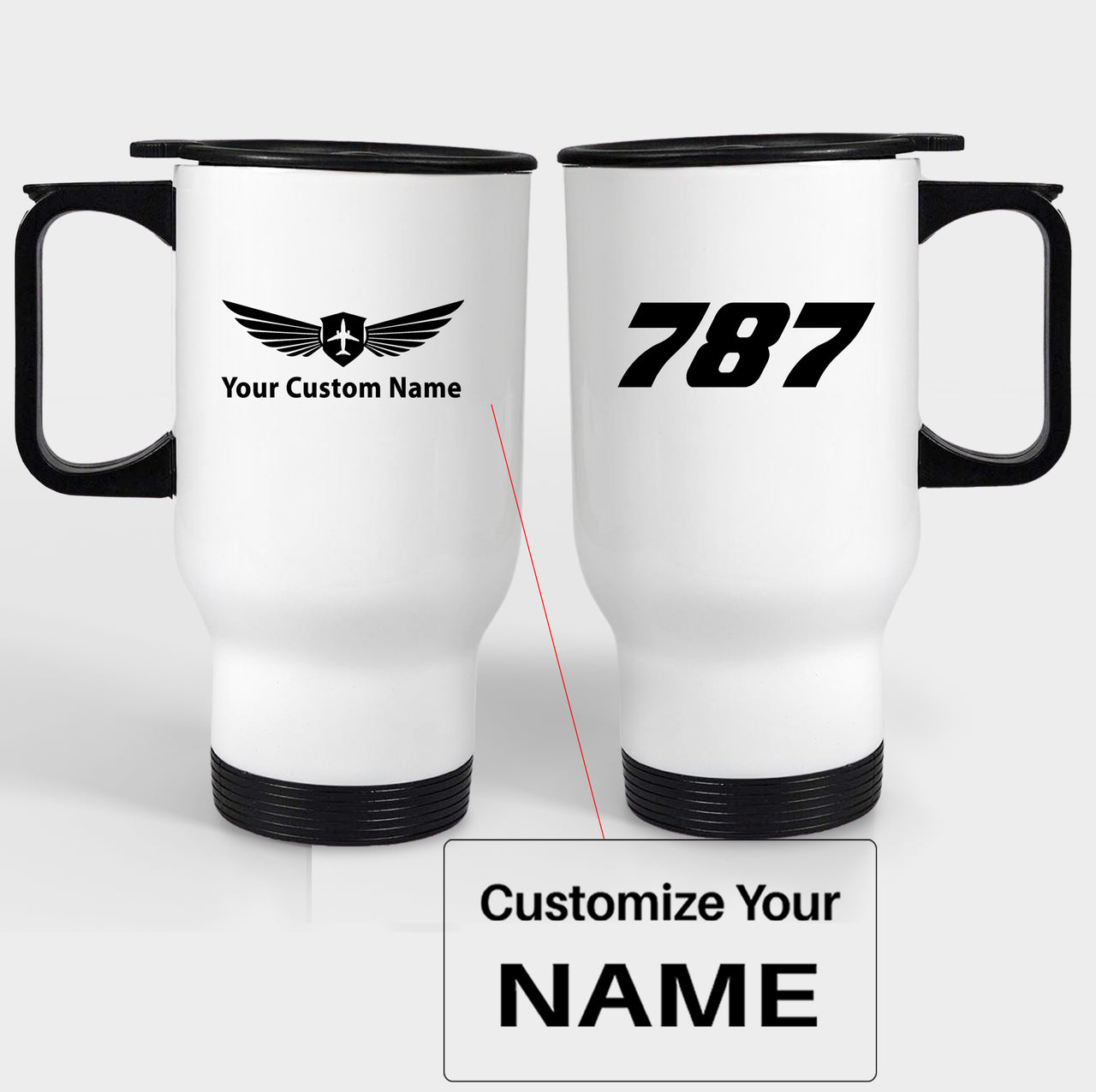 787 Flat Text Designed Travel Mugs (With Holder)