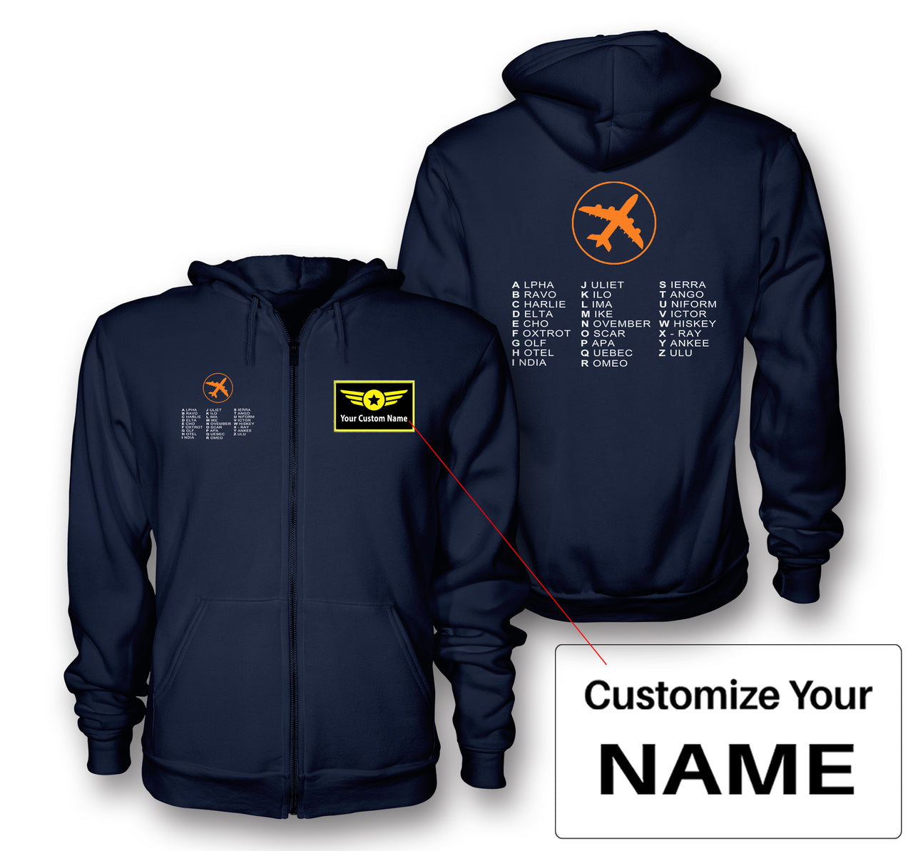 Aviation Alphabet 2 Designed Zipped Hoodies