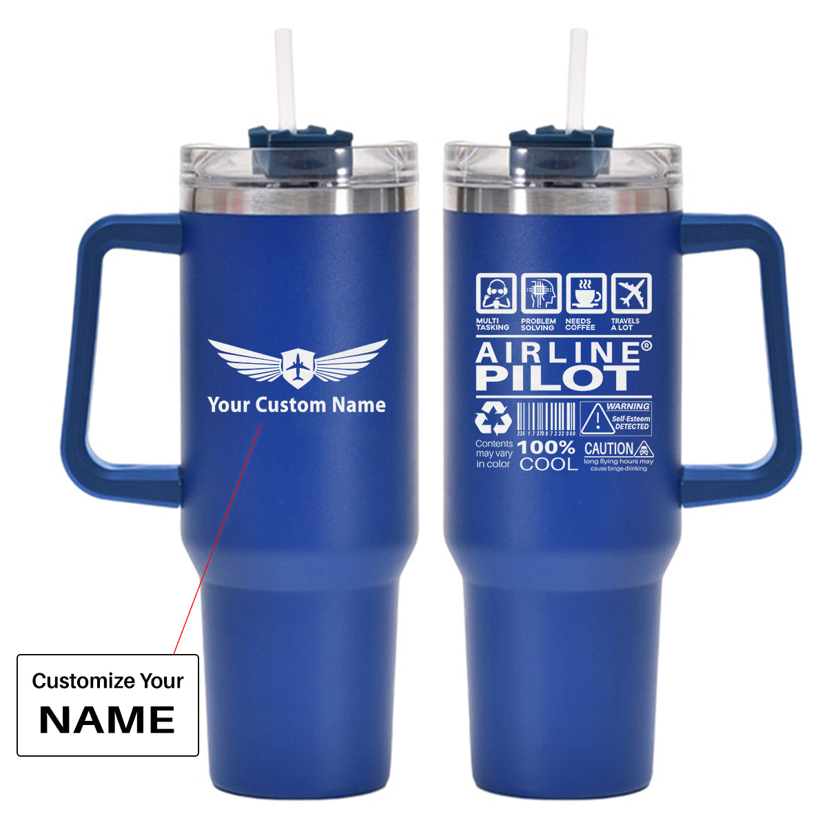 Airline Pilot Label Designed 40oz Stainless Steel Car Mug With Holder