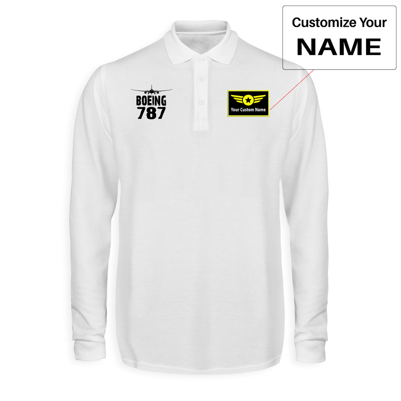 Boeing 787 & Plane Designed Long Sleeve Polo T-Shirts
