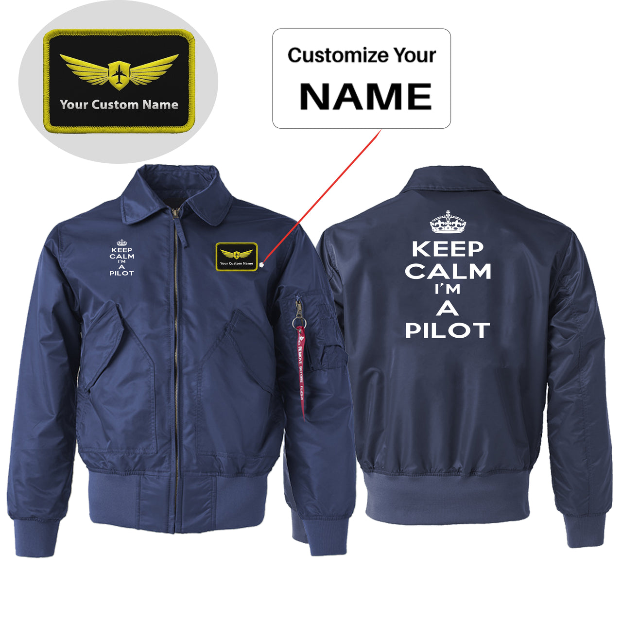 Keep Calm I'm a Pilot Designed Embroidered Patch Attachable Jackets