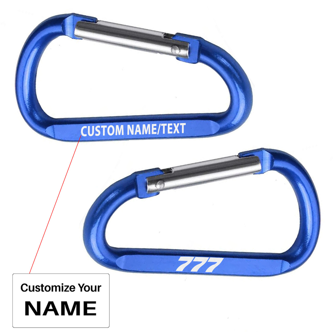 777 Flat Text Designed Aluminum Alloy Carabiner Key chains