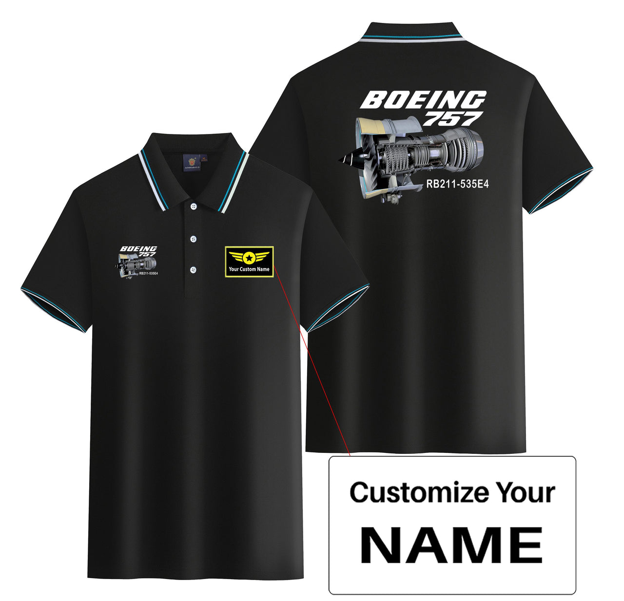 Boeing 757 & Rolls Royce Engine (RB211) Designed Stylish Polo T-Shirts (Double-Side)