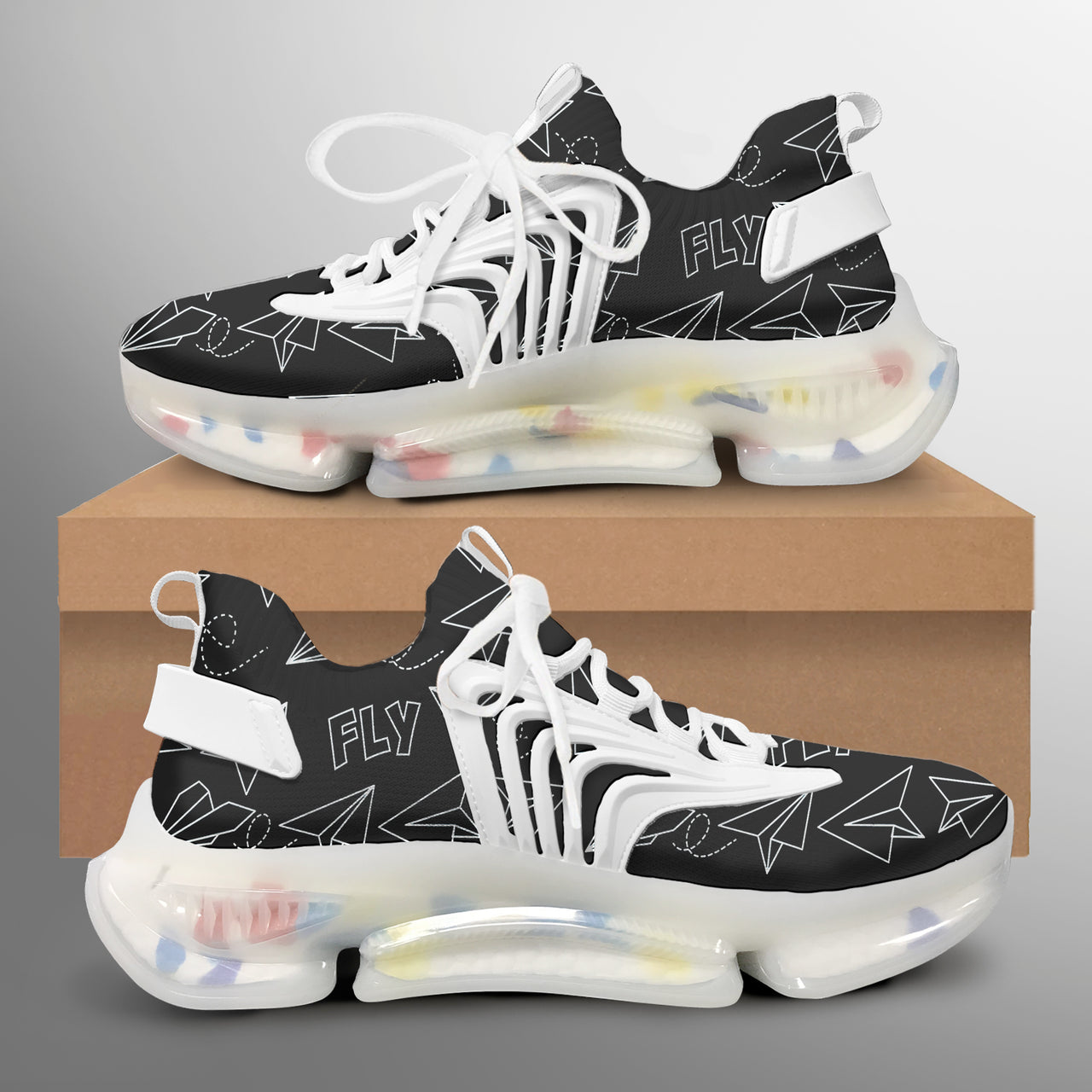 Paper Airplane & Fly Black Designed Fashion Running Shoes