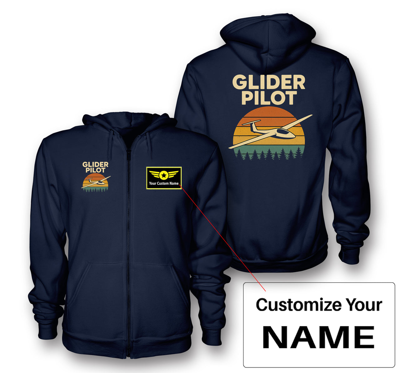 Retro Glider Designed Zipped Hoodies