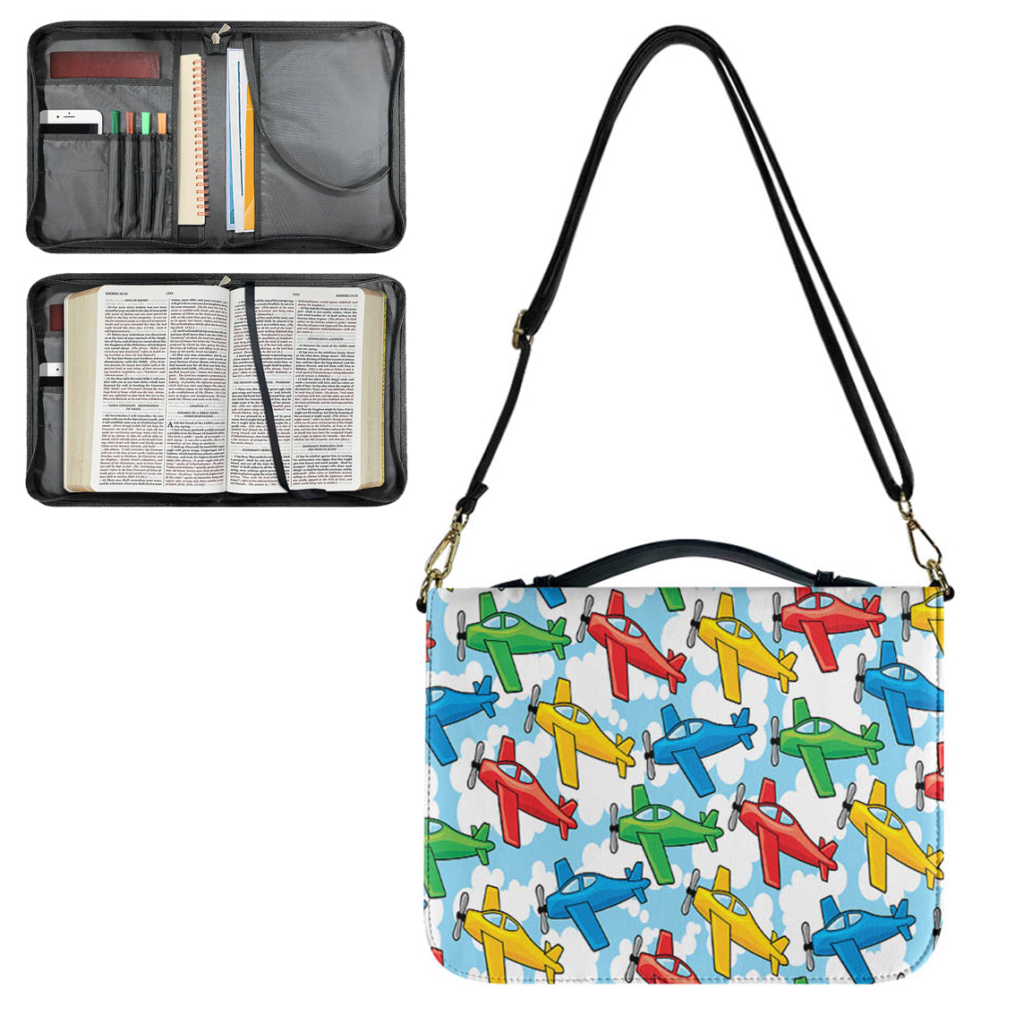 Funny Airplanes Designed PU Accessories Bags Strap Style