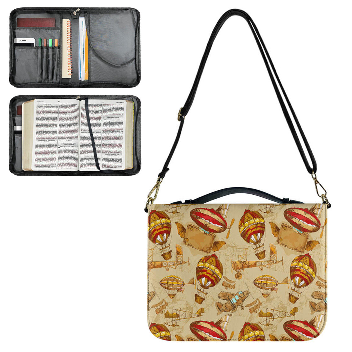 Graphical Travel 2 Designed PU Accessories Bags Strap Style